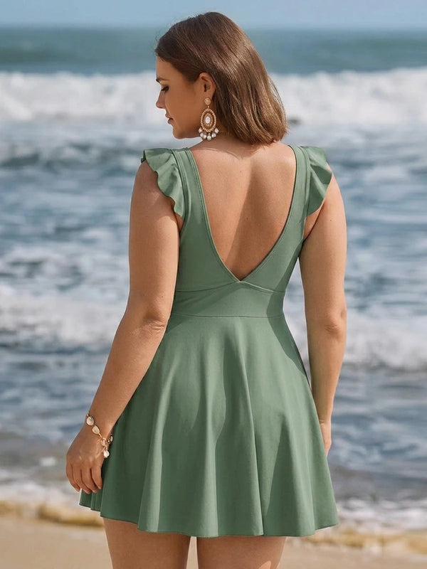 Tummy Control Ruffle Cutout Swimdress