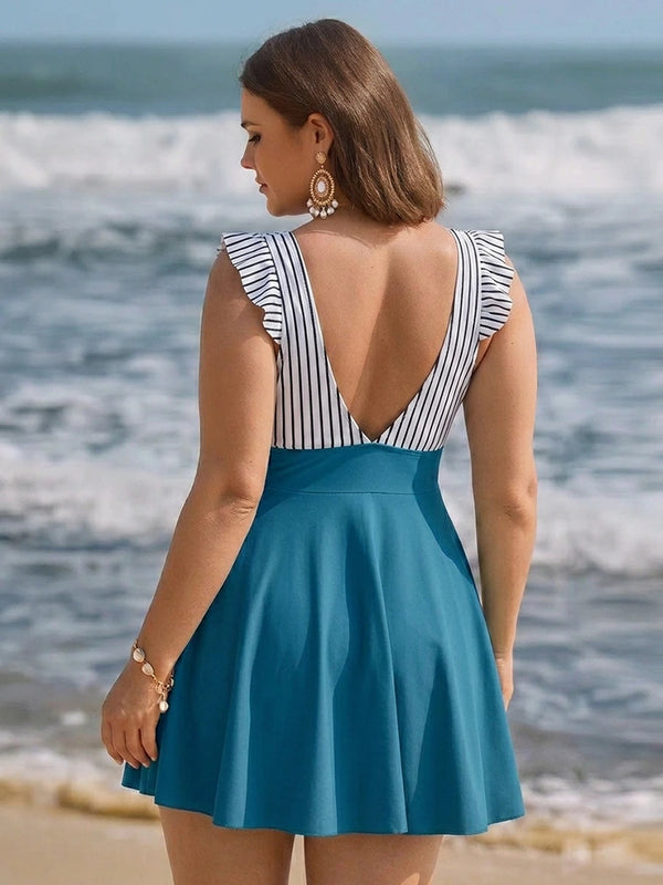 Tummy Control Ruffle Cutout Swimdress