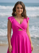 Tummy Control Ruffle Cutout Swimdress