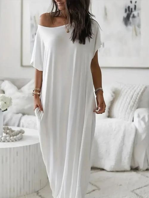 Women Batwing Sleeve Lounge Dress – Relaxed Sleep Dress with Pockets