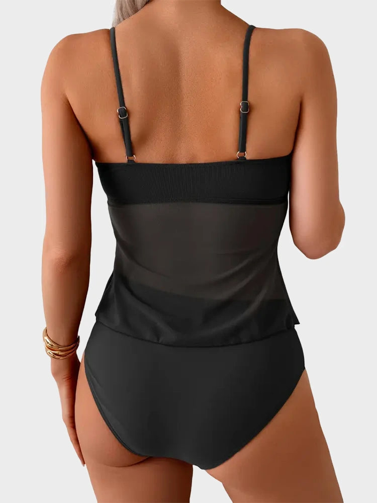 Tankini Swimsuits for Women Tummy Control Flowy Mesh Tops High Waisted Bottoms