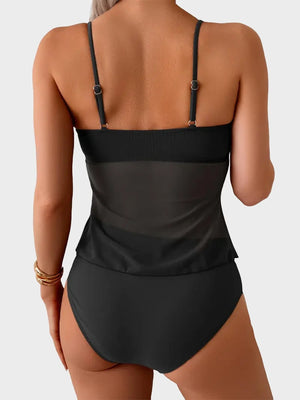 Tankini Swimsuits for Women Tummy Control Flowy Mesh Tops High Waisted Bottoms