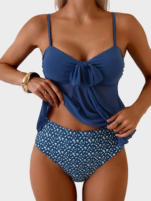 Tankini Swimsuits for Women Tummy Control Flowy Mesh Tops High Waisted Bottoms