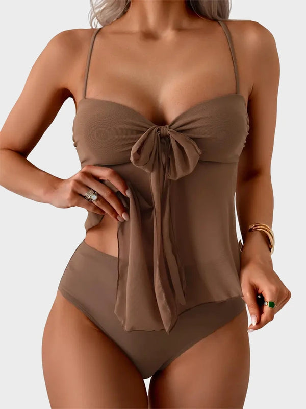 Tankini Swimsuits for Women Tummy Control Flowy Mesh Tops High Waisted Bottoms