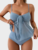 Tankini Swimsuits for Women Tummy Control Flowy Mesh Tops High Waisted Bottoms