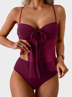 Tankini Swimsuits for Women Tummy Control Flowy Mesh Tops High Waisted Bottoms