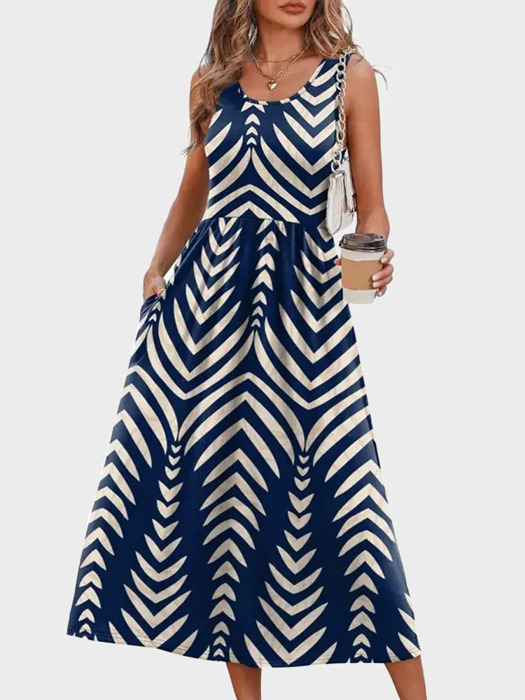 Flowy Casual Midi Dress Beach Vacation Sundresses