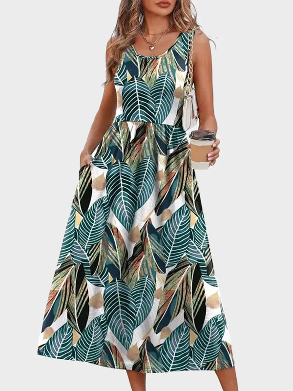 Flowy Casual Midi Dress Beach Vacation Sundresses