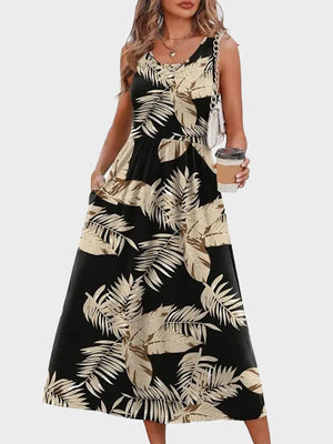 Flowy Casual Midi Dress Beach Vacation Sundresses