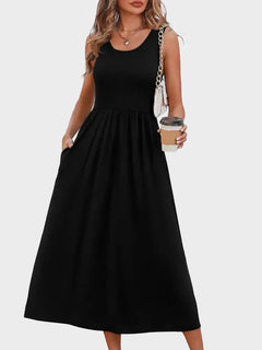Flowy Casual Midi Dress Beach Vacation Sundresses