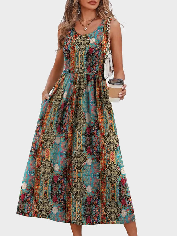 Flowy Casual Midi Dress Beach Vacation Sundresses