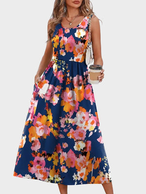 Flowy Casual Midi Dress Beach Vacation Sundresses