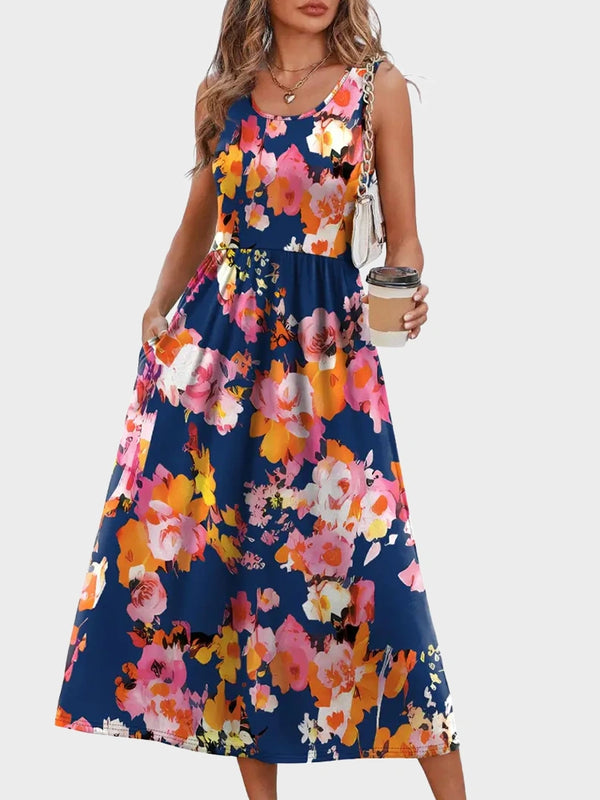 Flowy Casual Midi Dress Beach Vacation Sundresses