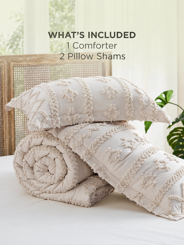 Boho Tufted Embroidery Comforter Set Soft Breathable 3 Piece Bedding Set