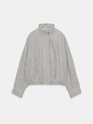 Gingham Cropped Zip-Up Jacket
