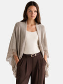 Women’s 100% Wool Lace-Trimmed Open-Front Knit Cape Cardigan