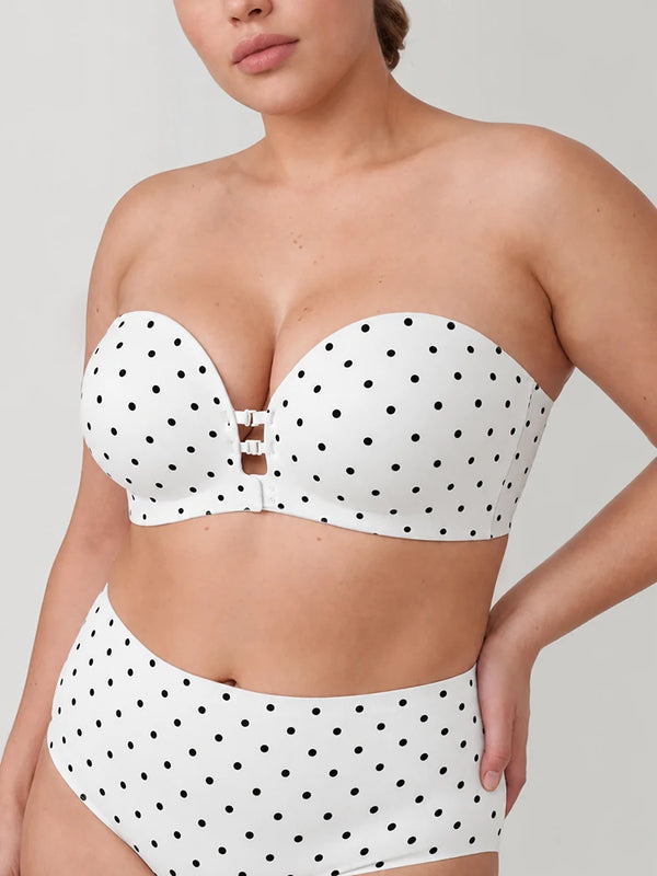 Plus-Size Women's Strapless Double Front Clasp Push-Up Bra (Fits D/DD/F/G/H Cups)