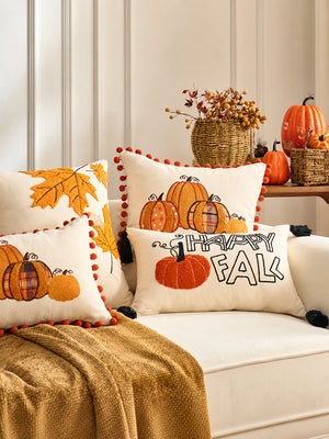 Autumn Pumpkin & Maple Leaf Pillow Covers – Festive Thanksgiving Sofa Decorations