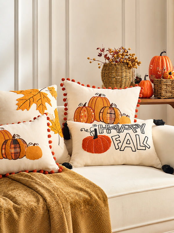 Autumn Pumpkin & Maple Leaf Pillow Covers – Festive Thanksgiving Sofa Decorations