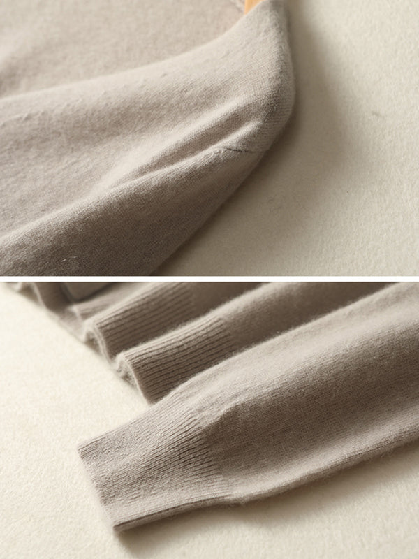 Women’s 100% Wool V-Neck Sweater – Slim-Fit Long Sleeve Knit Pullover