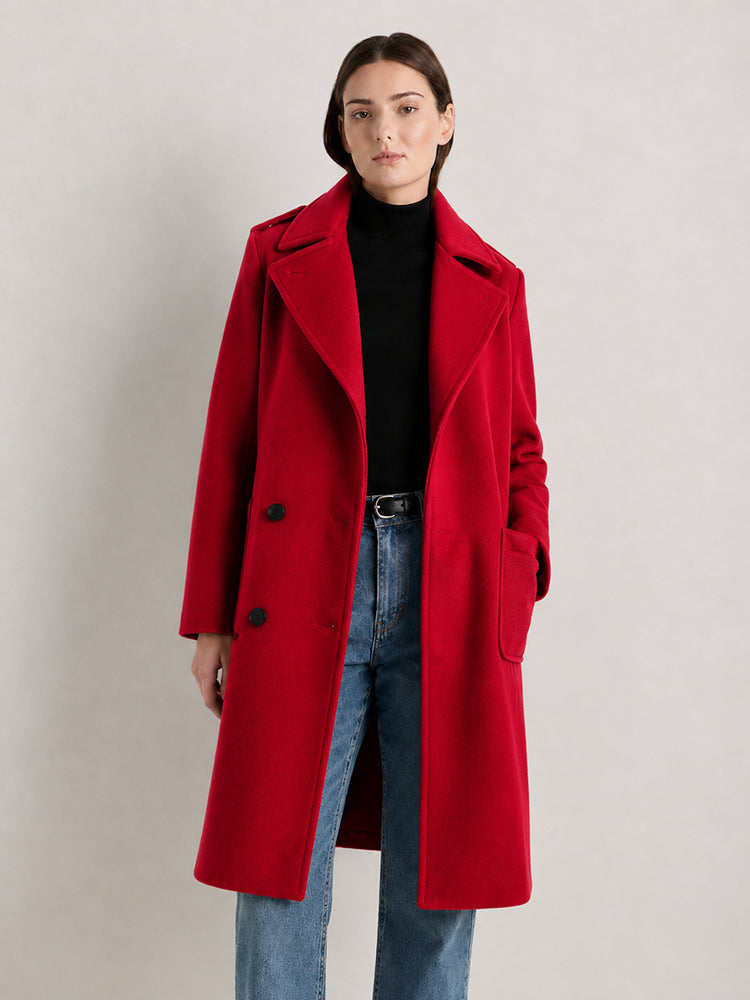 Women's Wool Blend Mid-Long Coat – Double-Breasted Lapel Winter Jacket