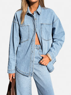 Vintage Wash Oversized Denim Shirt Jacket