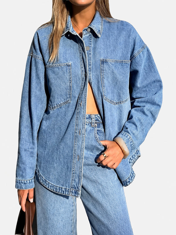 Vintage Wash Oversized Denim Shirt Jacket