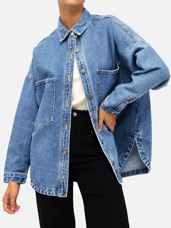 Vintage Wash Oversized Denim Shirt Jacket