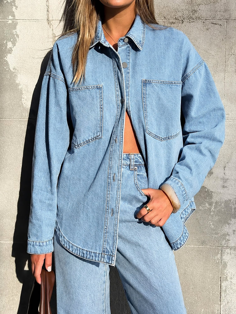 Vintage Wash Oversized Denim Shirt Jacket