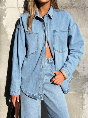 Vintage Wash Oversized Denim Shirt Jacket