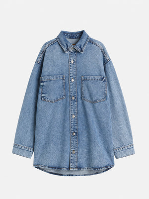 Vintage Wash Oversized Denim Shirt Jacket