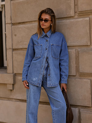 Vintage Wash Oversized Denim Shirt Jacket