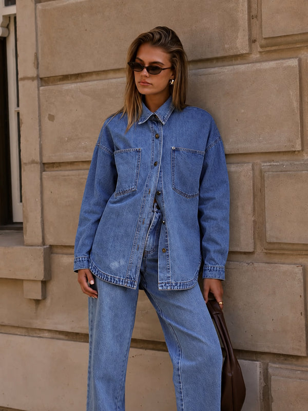 Vintage Wash Oversized Denim Shirt Jacket