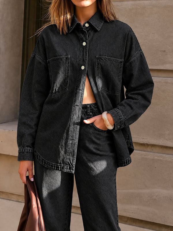 Vintage Wash Oversized Denim Shirt Jacket
