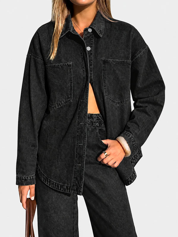 Vintage Wash Oversized Denim Shirt Jacket