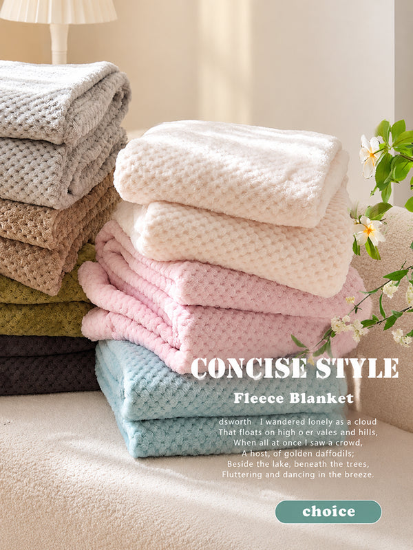 Thick Solid Color Flannel Waffle Coral Fleece Sofa Blanket