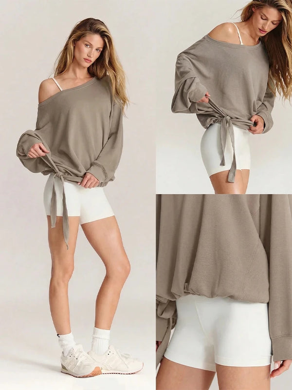 Ultra-Soft One-Shoulder Drawstring Pullover
