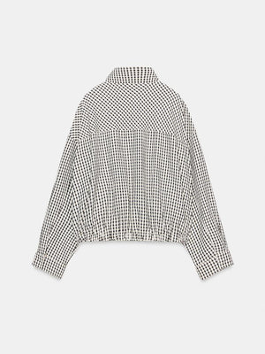 Gingham Cropped Zip-Up Jacket