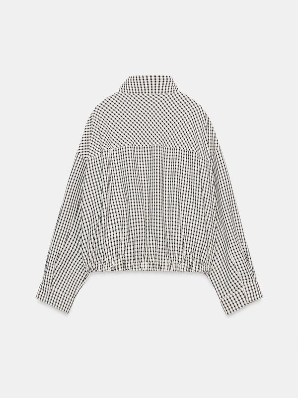 Gingham Cropped Zip-Up Jacket