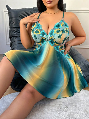 Romantic Floral Embroidered Plus Size Babydoll