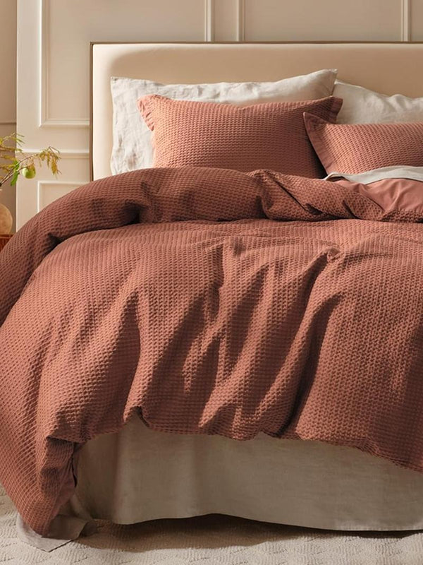 3-Piece 100% Cotton Waffle Duvet Cover Set – Breathable Comfort, All-Season Use