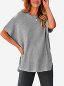 Oversized Side-Slit Short Sleeve Knit Sweater