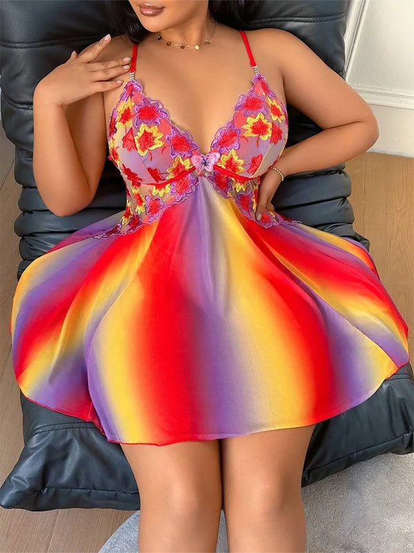 Romantic Floral Embroidered Plus Size Babydoll