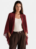 Women’s 100% Wool Lace-Trimmed Open-Front Knit Cape Cardigan