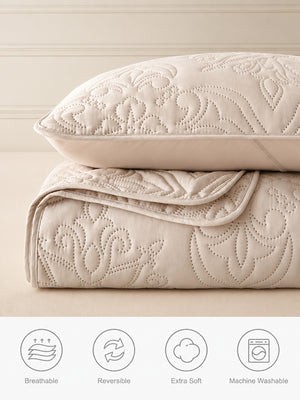 Vintage Damask Ultrasonic Quilted Bedding Set