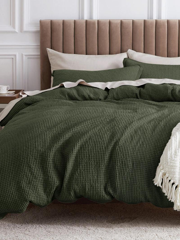 3-Piece 100% Cotton Waffle Duvet Cover Set – Breathable Comfort, All-Season Use
