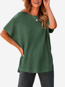 Oversized Side-Slit Short Sleeve Knit Sweater