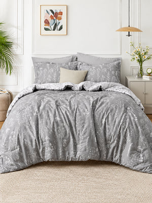 3-Piece Botanical Floral Reversible Comforter Set