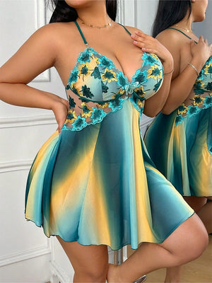 Romantic Floral Embroidered Plus Size Babydoll