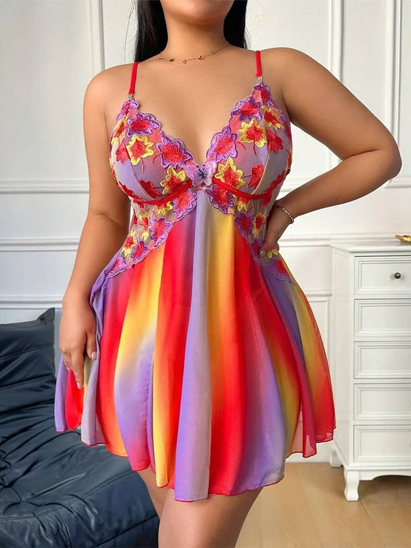 Romantic Floral Embroidered Plus Size Babydoll